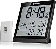 Bresser Weather Station Wall Clock TemeoTrend JC 22x22cm with Outdoor Sensor, Black