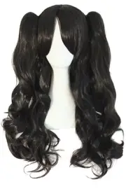 MapofBeauty 28"/70cm Lolita Long Curly Clip on Ponytails Cosplay Wig Black