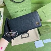 在飛比找蝦皮購物優惠-GUCCI古馳LOGO復古金GGMarmont拉鏈長夾錢包手