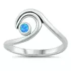 Wave Ring Genuine Sterling Silver 925 Blue Lab Opal Face Height 11 mm Size 10