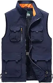 [AKTQL88] Men's Vest Multi-Pocket Sleeveless Jacket Outdoor Casual Gilet Breathable Vest for Fishing Photography Travel