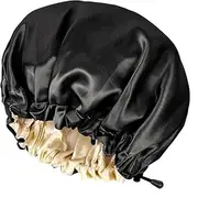 Large Double-Sided Adjustable Satin Sleep Cap, Hair Bonnet for Sleeping, Suitable for All Kinds of Hair Black