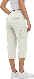 [Rdruko] Women's Casual Cargo Shorts Drawstring Elastic High Waisted Hiking Capri Pants Summer Outdoor Cropped Trousers for Work Travel Golf