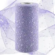 [Swpeet] 6 Inch by 50 Yards Light Purple Glitter Tulle Fabric Roll, Fabric Spool Sparkling Tulle Ribbon, Netting Polyester Spool for DIY Birthday Party Wedding Decorations Christmas Craft Supplies