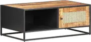 Coffee Table with Natural Cane Door, Solid Mango Wood, Perfect for Living Room, Tables with Storage & Modern Farmhouse Decor, 90x50x35 cm