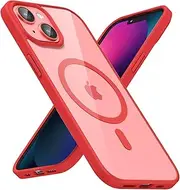 LoeoeL for iPhone 13 Mini/ 12 Mini Case Clear Mag Safe, Ultra Thin Slim Cover Magnetic Compatible with Magsafe Phone Case for Women Men Girl, Cute Soft TPU Silicone & Transparent Hard Plastic, Red