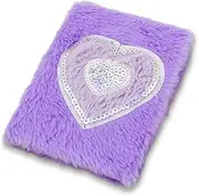 WishLotus Plush Notebook, 5.5"×4.1" Small Journal Note book Heart Sequin Cute Notebook Portable 80 Page Journal for Women Palm Diary for Writing Anytime, Anywhere (Purple)