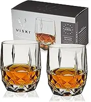 Viski Reserve Cocktail Glasses - Crystal Whiskey Glasses or Rocks Glasses - Ornate Cut Crystal Glasses 11oz Set of 2