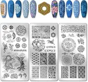 PH PandaHall Pack of 3 Chinese Porcelain Nail Stamp Plates Dragon Phoenix Pattern Nail Art Stencils Pottery Texture Nail Art Stencils Flower Nail Picture Plates for Women Nail Design 12 x 6 cm