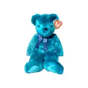 NOS Vintage 2000 TY Beanie Buddies "Teddy" Plush Teal Teddy Bear w/Tag 14"