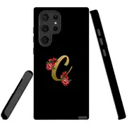 For Samsung Galaxy S22 Ultra Case, Armour Cover, Embellished Letter C