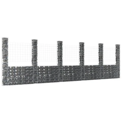NNEVL U-shape Gabion Basket with 6 Posts Iron 620x20x200 cm