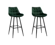 Set Of 2 Velvet Bar Stools - Green