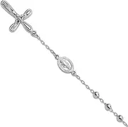 [JewelryWeb] 3.8mm 925 Sterling Silver Dangle Religious Faith Cross Beaded Rosary Bracelet 19 Centimeters Link-Bracelet for Women