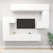 White TV Cabinet Set - Engineered Wood Stand for Living Room, Entertainment Center, Media Storage, Modern Shelves, TV Stand, & Book Shelf