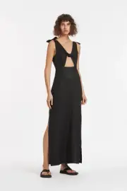 SIR The Label ‘Alexandre’ Black Tie Linen Midi Dress