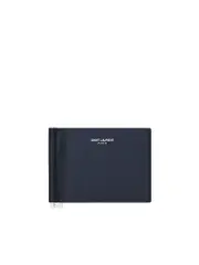 Saint Laurent Bill Clip Wallet in Grain De Poudre Embossed Leather in Midnight Blue