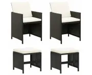 4 Piece Garden Chair And Stool Set Poly Rattan Black - Black and white