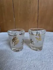 Vintage Starlyte Gold Leaf Frosted Shot Glass Set Of 2