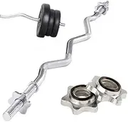 HCE Ezy Curl Bar with Star Collar Locks - 122CM Barbell Standard Curl Bar, 47-Inch Solid Steel Chrome Bar, Super Triceps Curl Handle Bar for Power Weightlifting, Bodybuilding - Fitness Gym Exercise Equipment Accessories