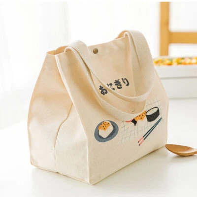 Casual Japanese Canvas Lunch Bags Box Cute Handbag Pocket Retro Lunch Handbag