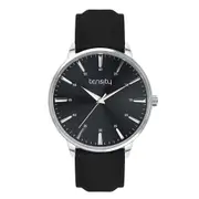 Tensity Men's Leather Stainless Steel Round Analogue Watch - Black/Silver