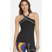 Fabletics Chicago Top Tank Black/Gray Halter Built in Bra Womens Small NEW