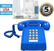 RETRO PUSH BUTTON BLUE DESK PHONE VINTAGE STYLE CORDED PHONE - NEW