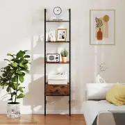 Costway5-Tier Ladder Bookcase with Drawer Tall Wall-Mounted Bookshelf-Rustic Brown