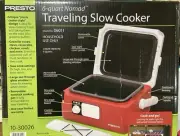 PRESTO 6-Quart Nomad Traveling Slow Cooker - Potluck Cook & Go - Red - 06011