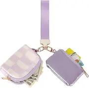 [GELVTIC] Mini Zip Around Wristlet Wallet for Women - Dual Pouch Keychain Coin Purse, Faux Leather Portable Small Purse with Detachable Strap, Cute Wristlet Wallet for Women, Purple, Fashion