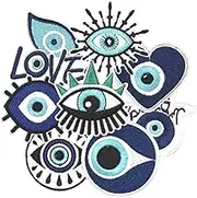 HEYTRCO 9PCS Demon Eye Iron on Patches, Blue Vintage Embroidered Repair Patches for Clothes, Custom Classic Applique for Hats, Jeans, Jackets, Bags, Backpacks, Dress, Shoes