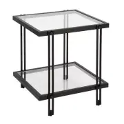 Meyer+Cross Side Table 20"x22" Metal Frame Tempered Glass Top Blackened Bronze