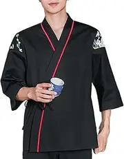 [KGVSLIXYT] Sushi Chef Coat, Sushi Chef Jacket Unisex Cotton Linen 3/4 Sleeve Tie Closure Multiple Sizes(Men Tops,L/Large)