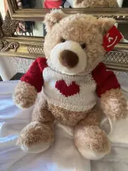Aurora Teddy Tan Brown Bear 12" Plush Stuffed Animal With Heart sweater