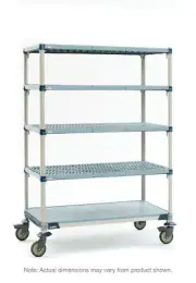 MetroMax Q MQ-183680G-MP-5 5-Shelf Industrial Plastic Shelving Mobile Cart, Sol