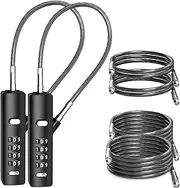 Cable Locks with Combination, 4-Digit Combination Lock with 3 Replaceable Different Lengths Steel Rope, for Cabinets, Lockers, File Cabinets, Wardrobes, Small Fences, Refrigerator Door (2, Black)