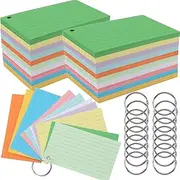 MAHIONG 10 Pack 1000 PCS Revision Cards on a Ring, 5x3 Inch Revision Flash Cards with 16 Metal Binder Rings, Ruled Index Card Colored Flash Record Cards for Note Taking Cards