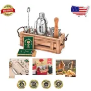 Rustic Mixology Set for Home Bartenders - Stylish Organizer with 12 Tools