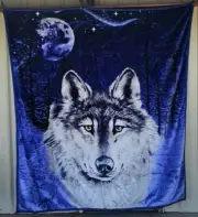 WOLF MOON FOREST STARS NIGHT SKY TWO PLY KING SIZE REVERSIBLE BLANKET
