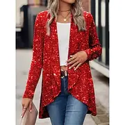 Women's Casual Jacket Outdoor Street Daily Wear Fall Winter Regular Coat Regular Fit Thermal Warm Breathable Stylish Casual Jacket Long Sleeve Plain Sequins Si