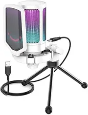 USB Condenser Gaming Microphone with Pop Filter Shock Mount(White)