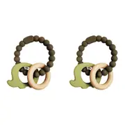 2x Urban Elephant 14cm Silicone Teether Ring Baby/Infant Chew Toy Green/Natural