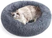 rabbitgoo Cat Beds for Indoor Cats, 24 inches Cat Bed Machine Washable, Fluffy Round Pet Bed Non-Slip, Calming Soft Plush Donut Cuddler Cushion Self Warming for Small Dogs Kittens, Dark Grey, Large