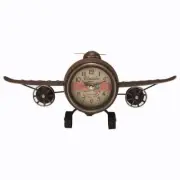 Peterson Artwares Vintage Airplane Table Clock 16.5" Metal Classic Bronze Finish