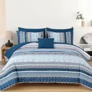 Boho Comforter Set Queen Size,8 Pieces Navy Blue Bohemian Striped Bed in a