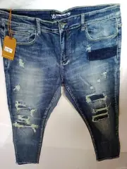 CRYSP DENIM MEN'S ATLANTIC DENIM PATCHWORK JEANS sz 36, 38, 44 INDIGO CRYSPF1815