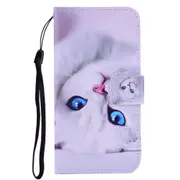 2PC White Cat Pattern Colored Drawing Horizontal Flip Leather Case for Huawei Mate 20 X, with Holder & Card Slots & Wallet & Lanyard