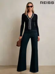 Reiss Navy/White Lauri Craft-Stitch Rib-Knit Top (H44684) | $280