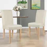 ALFORDSON 2x Dining Chairs Cafe Kitchen Chair Retro High-Back Wood Fabric Beige